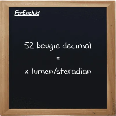 Example bougie decimal to lumen/steradian conversion (52 dec bougie to lm/sr)